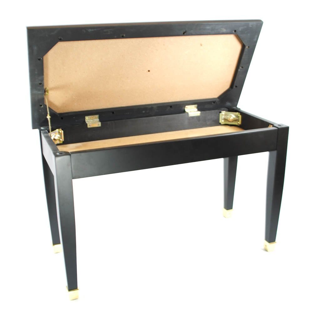 Frederick Duet Piano Bench - Ebony Satin with Brass Leg Cuffs 