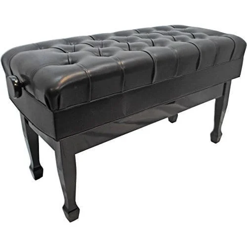 29inch Black Duet Piano Bench with Storage Black Faux Leather Piano Stool Deluxe Padded Seat with the High-density Rebound Sponge 
