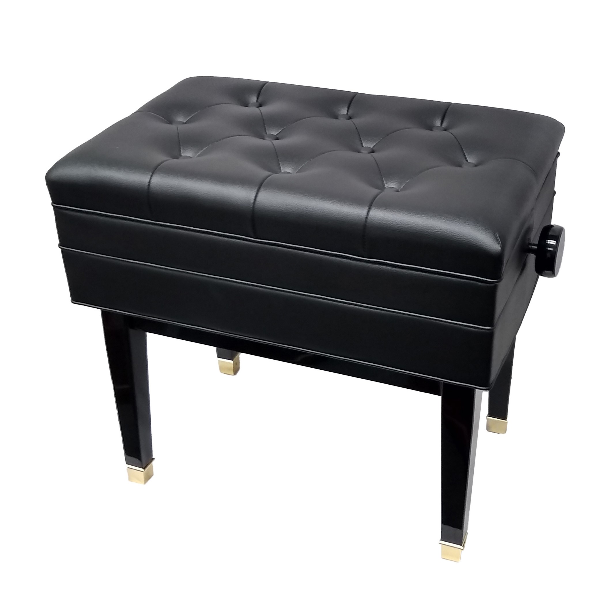 Frederick Adjustable Piano Bench W/music Storage Black Polish W/Brass